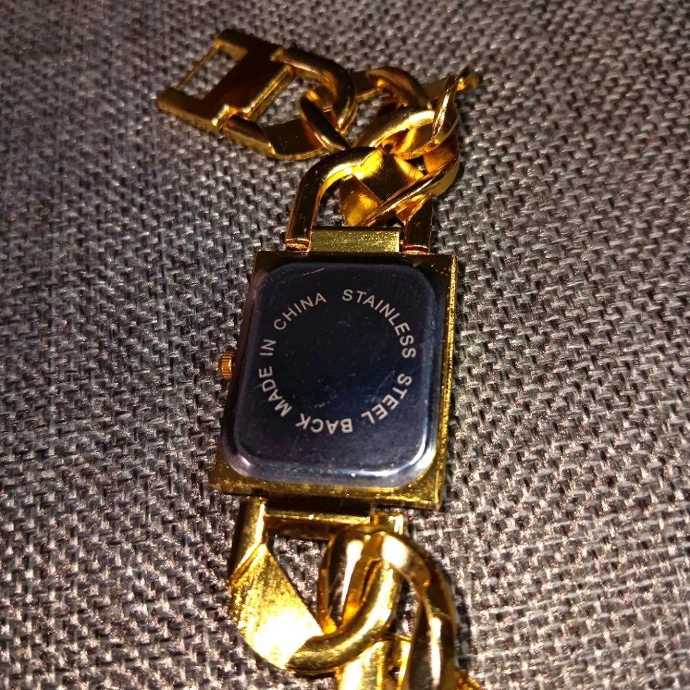Lupai Gold Chain-Link Watch Rhinestone Embellished 7-1/4